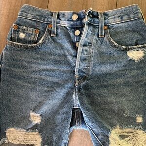 Levi's 501 Blue Distressed Jean Shorts